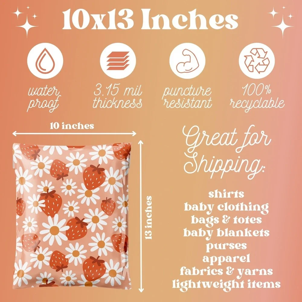 Daisy‎ Strawberries Poly Mailers 10x13 Inch 100 Pack Shipping Supplies Summer